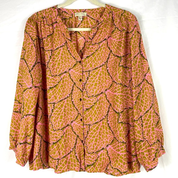 See U Soon Pink and Green Safari Print Blouse - Picture 2 of 11